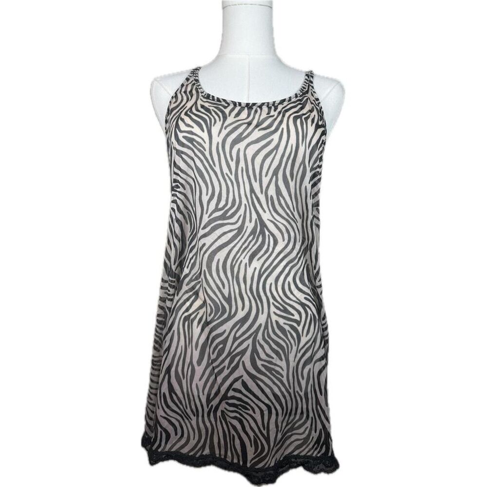 Vintage y2k Victoria's Secret black & white zebra print slip dress